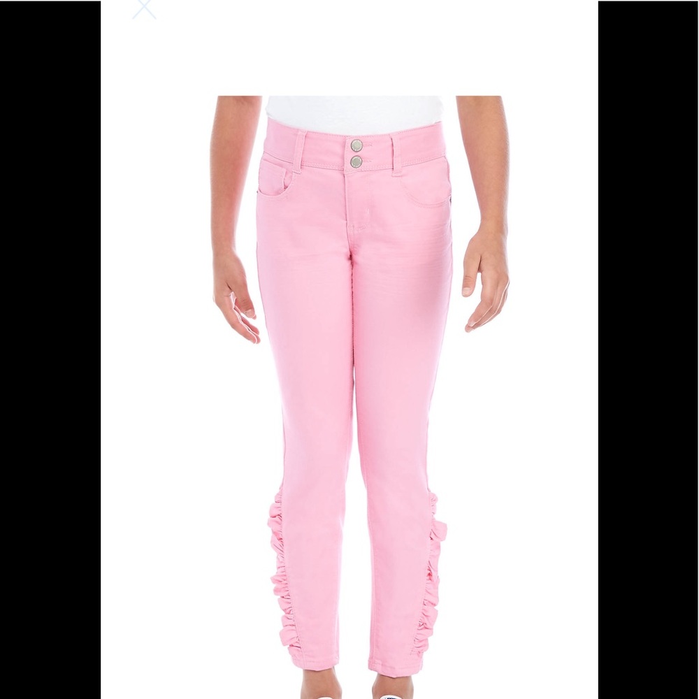 Crown & Ivy Girl 8 Side Ruffle Ankle Skinny Jean pants bottoms